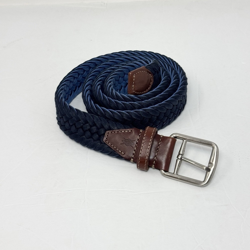 Martin Dingman Newport Woven Italian Rayon Elastic Men's Belt 42 Leather Nickel